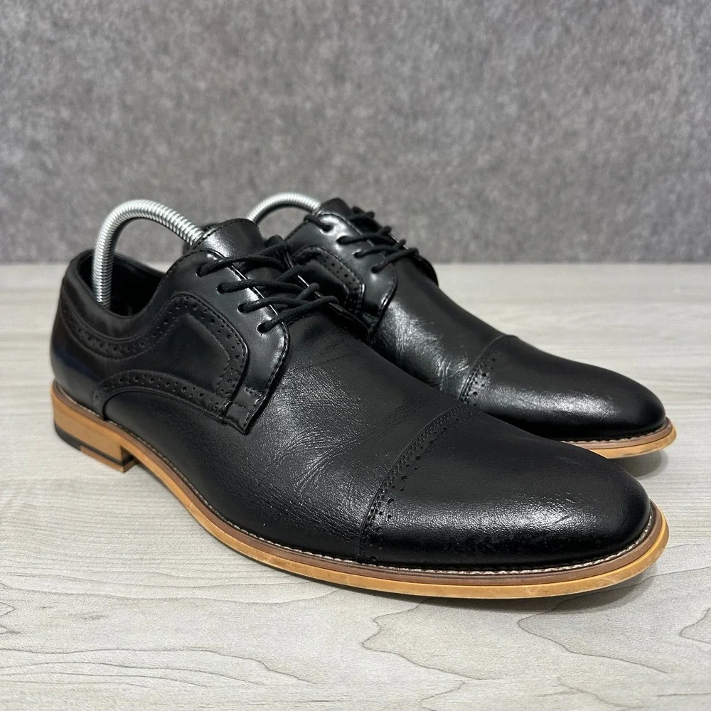 Stacy Adams Dickinson Oxfords Mens 10 Black Cap Toe Leather Brogue Dress Shoes